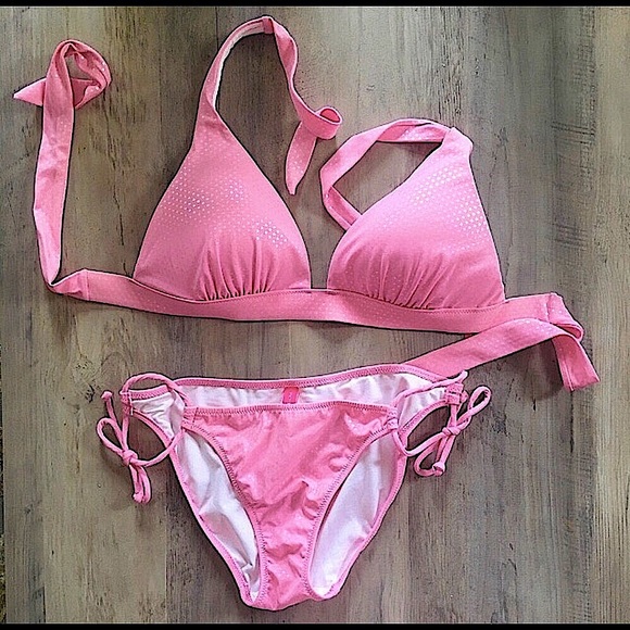 🆕🔥VS SUPER SEXY&SUPER FREAKING CUTE PINK/DAINTYSILVER DOTS BIKINI HALTER STYLE - Picture 2 of 16